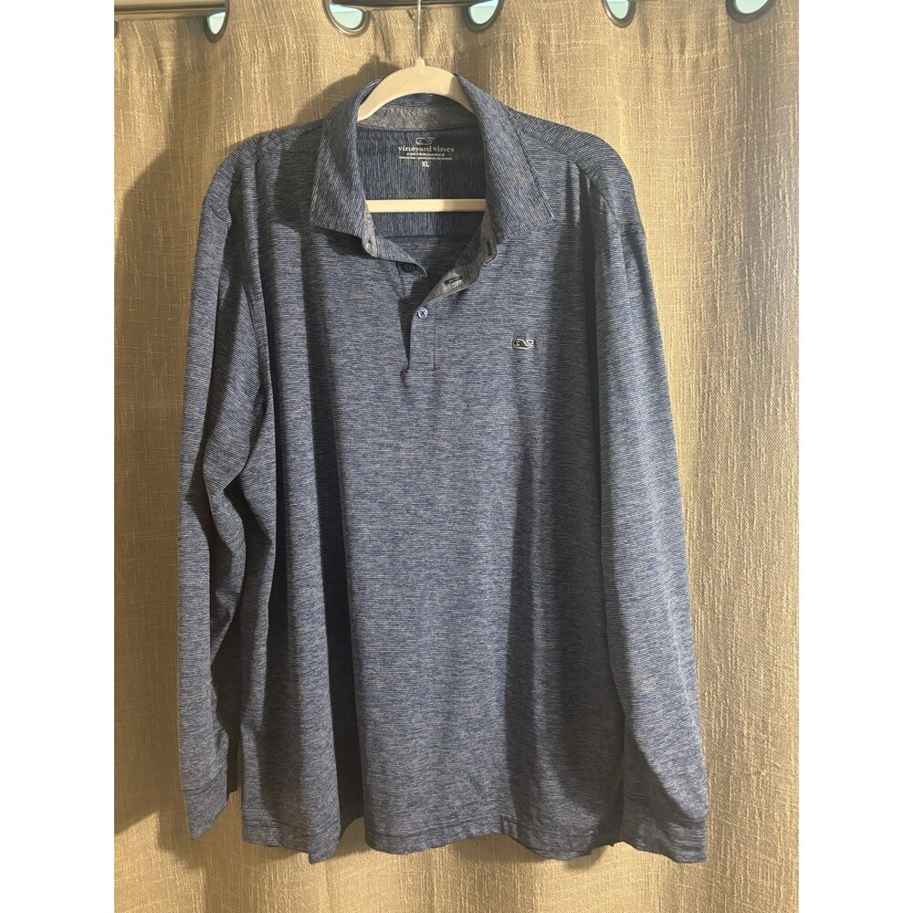 Vineyard Vines Men’s XL Blue Heather Striped Long Sleeve Performance Polo Shirt